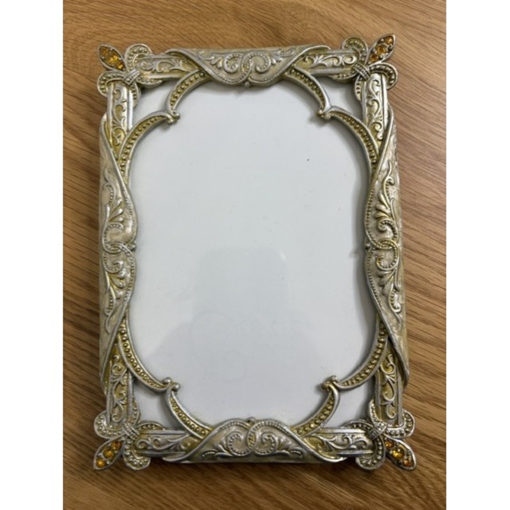 Ornate Picture Frame 4x6 Silver Gold Good Heavy Jeweled Baroque